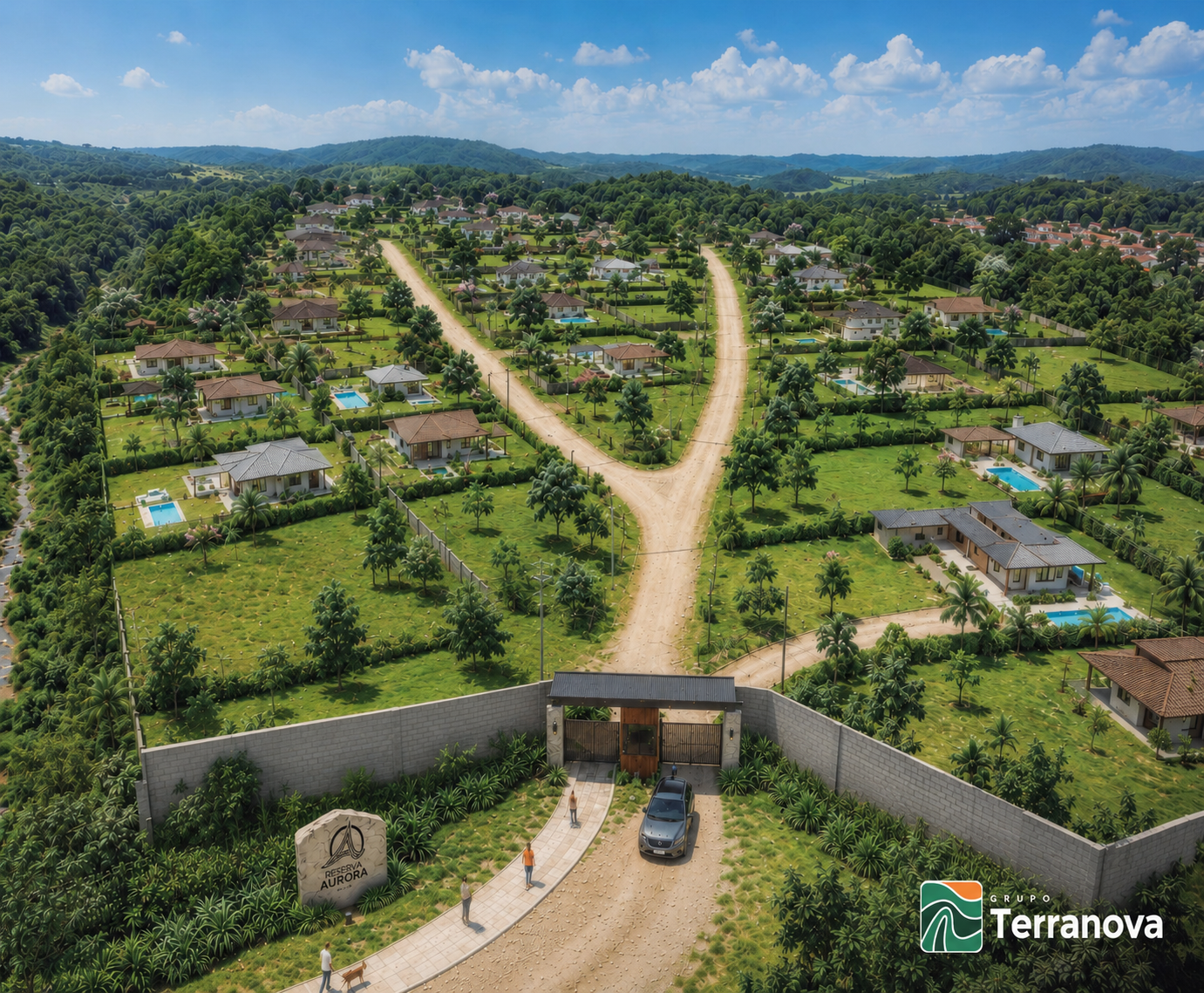 Perspectiva diurna: vista aérea do empreendimento consolidado